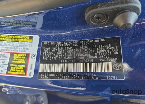 2023 Toyota Camry Xle V6 z USA, uszkodzony, nr VIN 4T1FZ1AK8PU076246